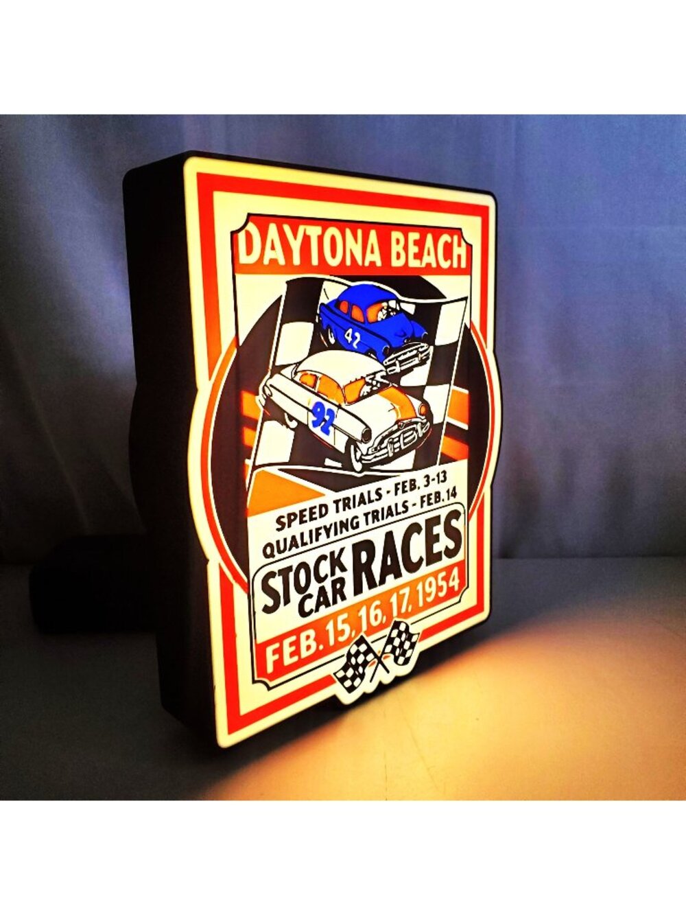Vintage-Style Daytona Beach Stock Car Races Light Box Sign | 1954 Racing Memorab